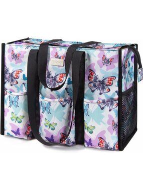 Women's Butterfly Polyester Utility Water Resistant Tote Bag with 13 Pockets